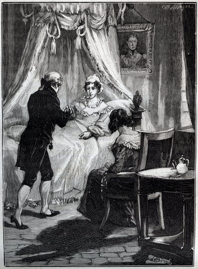 Hertuginnen av Berry (Marie Caroline, prinsesse av de to Siciliene, hertuginne av Berry (1798-1870) ved festningen Blay mottar doktor Louis Charles Deneux (1767-1846) - Gravering - av French School