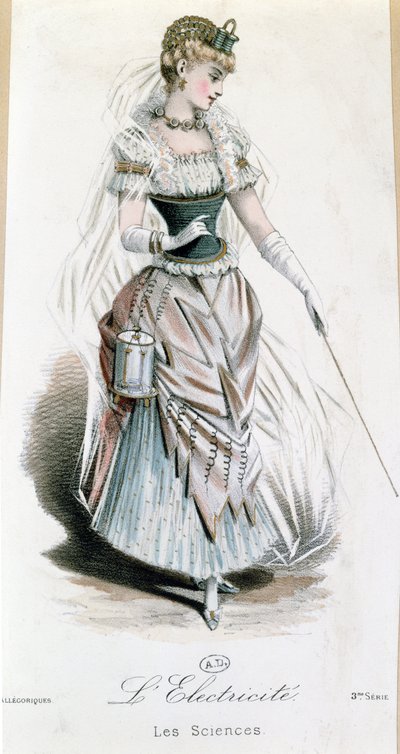 Elektrisitetsfeen, kostyme til en fancy ball med batteri, ca. 1885 av French School