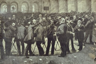 Den berømte Corbeille ved Paris-børsen, ca. 1885 av French School