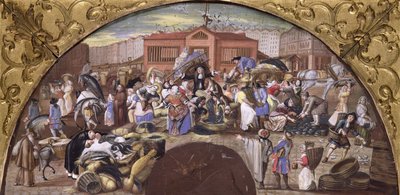 Fiskemarkedet i Les Halles, ca. 1660 av French School