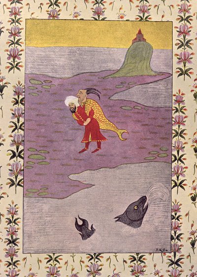 Den fjerde turen til Sinbad, illustrasjon for sjømannen Sinbad, fra The Arabian Nights, 1895 (fargegravering) av French School