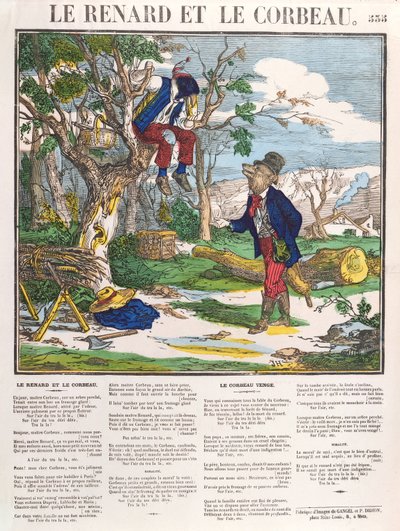 The Fox and the Crow, ca. 1840 (farget gravering) av French School