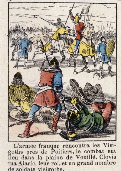 Den franske hæren møtte vestgoterne nær Poitiers, kampen fant sted på sletten Vouille. Clovis drepte Alaric, deres konge, og et stort antall vestgotiske soldater, i 507. av French School