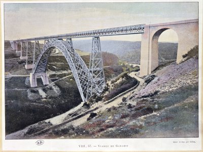 Garabit Viaduct, bygget 1882-84, trykt av Gillot (farget foto) av French School