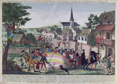 Den generelle alarmen for innbyggerne i Gonesse forårsaket av nedstigningen av en ballong, 27. august, 1783 av French School