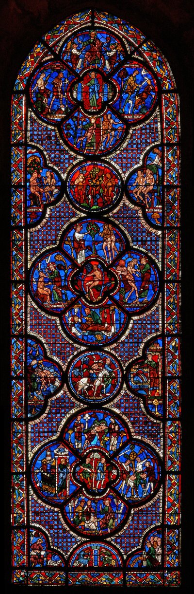 Den barmhjertige samaritanske vinduet Story and Genesis (w44) av French School