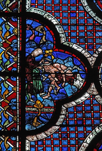 Det barmhjertige samaritanske vinduet: en samaritan binder sårene hans (w44) av French School