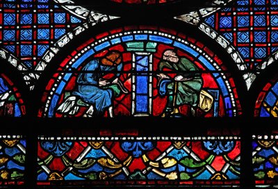 Det barmhjertige samaritanske vinduet: giverne - skomakere (w44) av French School