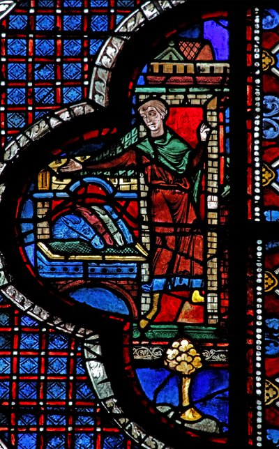 Det barmhjertige samaritanske vinduet: vertshuset tar imot samaritanen og den sårede mannen (w44) av French School