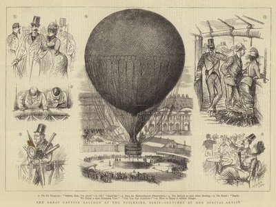 Den store fangeballongen ved Tuileriene, Paris (gravering) av French School