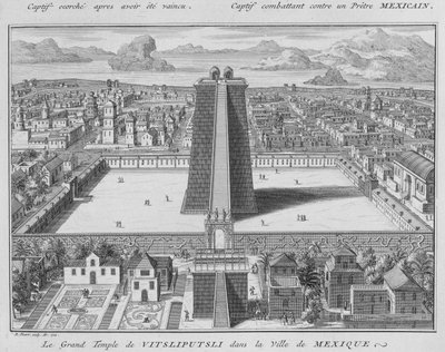 Det store tempelet til Vitsliputsli i Mexico City, illustrasjon fra religiøse seremonier og skikker, gravert av Bernard Picart (1673-1733) 1722 av French School