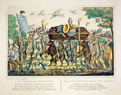 The Hunters Procession, ca. 1850 (håndfarget lito) av French School