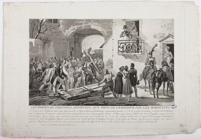 Innbyggerne som deponerer Grenoble-portene ved keiserens føtter, 6. mars 1815, utgitt av Martinet, 1815 av French School