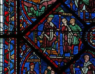 Joseph-vinduet: Potifar beordrer Josef til å bli kastet i fengsel (w41) av French School