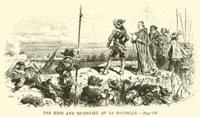 Kongen og Richelieu på La Rochelle av French School