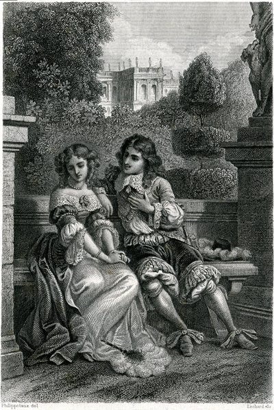 Frankrikes konge Ludvig XIV i Mademoiselle de la Vallières tapre selskap av French School