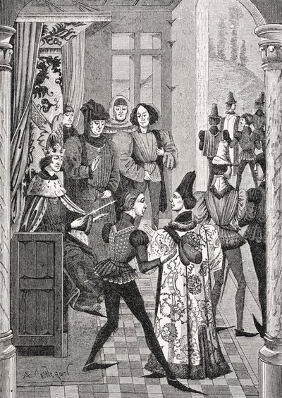 Kongens hoff eller storråd, etter en miniatyr i 'Chronicles of Froissart', fra 'Le Moyen Age et la Renaissance' av Paul Lacroix (1806-84) utgitt 1847 av French School