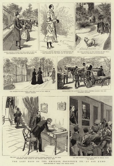 De siste dagene til keiser Frederick III ved San Remo (gravering) av French School