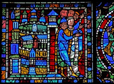 The Life of Christ window: Flight into Egypt - Jerusalems innbyggere ønsker tilbakekomsten velkommen (w50) av French School