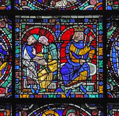 The Life of Christ-vinduet: Herodes rådfører seg med sine spåmenn (w50) av French School
