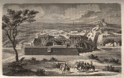 Maskinen ved Marly - Utsikt over maskinen til akvedukten til Marly installert i Bougival - Akvedukten til Louveciennes (eller Marly) for Versailles og slottet Marly i vann - gravering i "Histoire de France" av Victor Duruy (1811-1894) ) - 1882 av French School