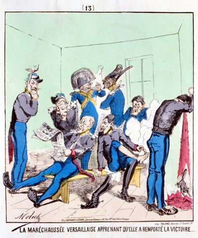 Maréchaussée Versailles får vite at hun vant seieren... Tegneserie om Paris-kommunen, rundt 1870. av French School