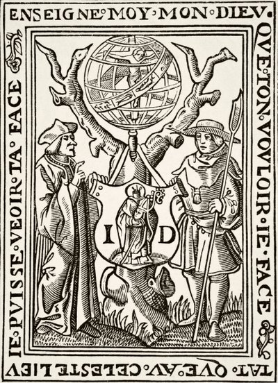 The Marque of Jehan St Denis, Parisien Bookseller, fra Science and Literature in The Middle Ages av Paul Lacroix pub. London 1878 av French School