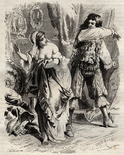 The Marquis of Montespan, Louis Henri (Louis-Henri) de Pardaillan de Gondrin (1640-1691), slapped his wife, the Marquise of Montespan (Francoise Athenais) by Rochechouart Mortemart (or Madame de Montespan) (1640-1707), for she refused to him by order of Ki av French School