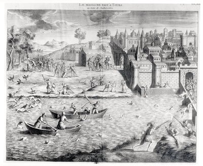Massakren på hugenottene ved Tours i 1562 av French School