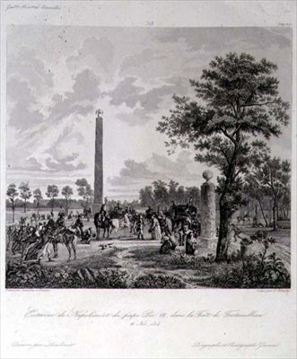 Møtet mellom Napoleon og pave Pius VII i Fontainebleau-skogen, gravert av A. Lipinski, 26. november 1804 (gravering) av French School