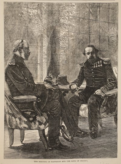 Møtet mellom Napoleon og kongen av Preussen, september 1870, illustrasjon fra Cassells historie om krigen mellom Frankrike og Tyskland, 1870-1871 av French School