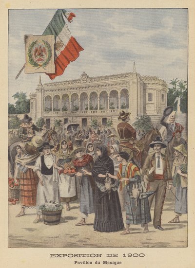 Den meksikanske paviljongen på Exposition Universelle i 1900 i Paris (farge litho) av French School
