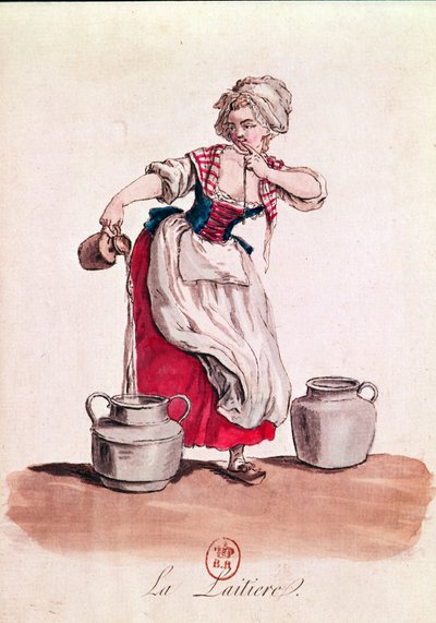 The Milkmaid, 1785 (fargegravering) av French School