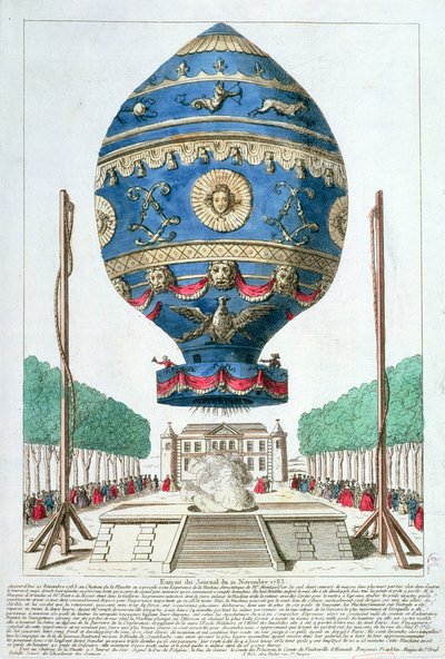 Montgolfier Brothers ballongeksperiment på Chateau de la Muette, 21. november 1783 av French School
