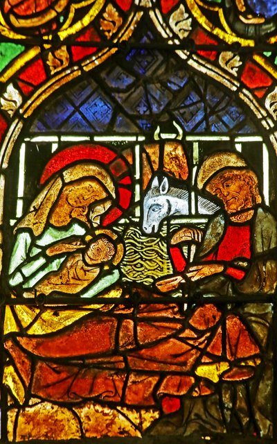 The Nativity (farget glass) av French School