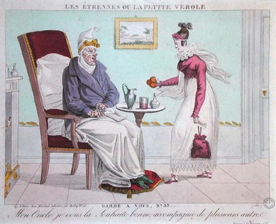 Nyttårsgaven eller kopper, gravert av Gautier (farget gravering) av French School