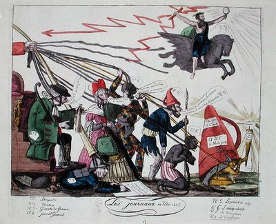 Avisene fra mai 1815 (farget gravering) av French School