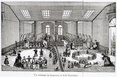 The Nursery in the Family of Guise, fra Solutions Sociales av Jean-Baptiste Andre Godin (1817-88), Paris, 1871 av French School