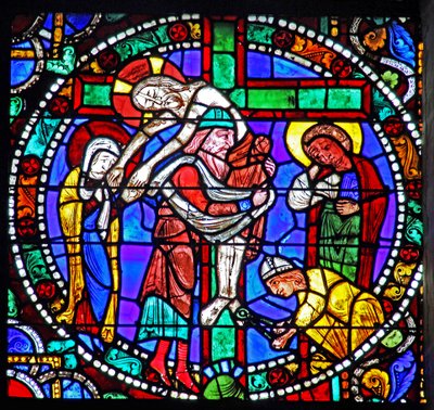 Pasjonsvinduet: Nedstigningen fra korset - Deponering - med Josef av Arimathea (w51) av French School