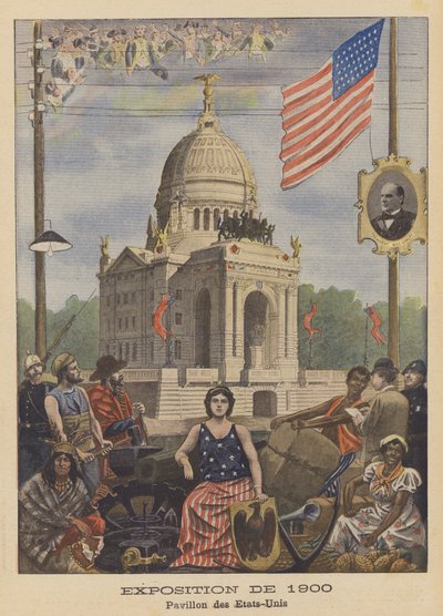 The Pavilion of the United States på Exposition Universelle i 1900 i Paris (farge litho) av French School