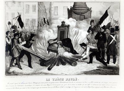 Folket som brenner tronen på Place de la Bastille, 1848 av French School