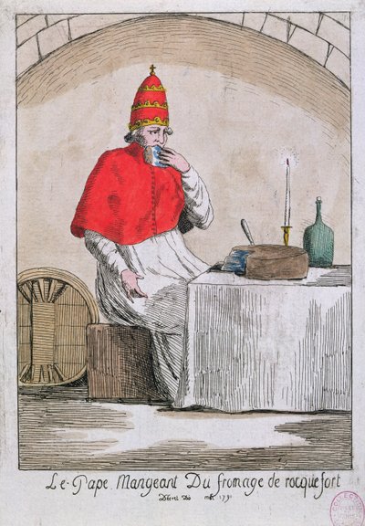 Paven spiser Roquefort-ost, 1791 av French School