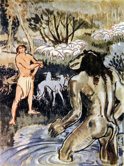Prinsen og dragen (farge litho) av French School