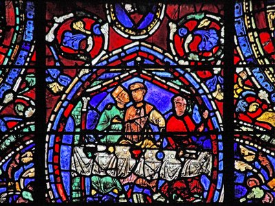 The Prodigal Son-vinduet: omfavner en av kurtisanene (w35) av French School