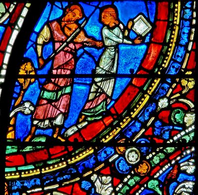 The Prodigal Son-vinduet: musikere på festen (w35) av French School