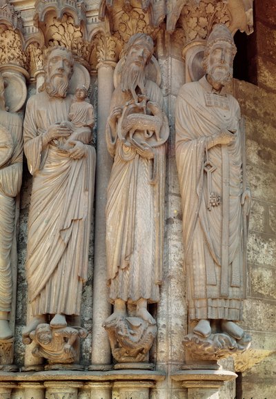 Profeten Simeon, St. Johannes døperen og St. Peter, karmfigurer fra høyre side av den sentrale døren til nordportalen av French School