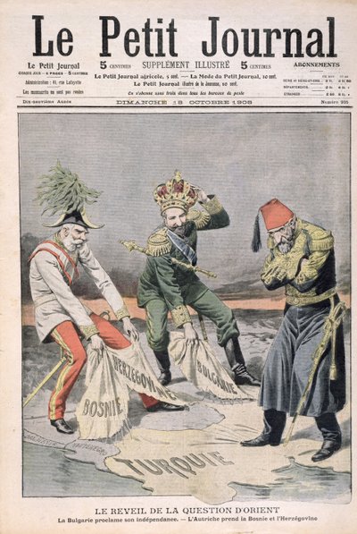 The Resurgence of the matter of orientalske land og Balkan, omslagsillustrasjon fra Le Petit Journal, 18. oktober 1908 (fargegravering) av French School