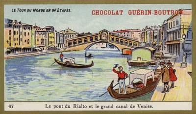 Rialtobroen og Canal Grande i Venezia (chromolitho) av French School