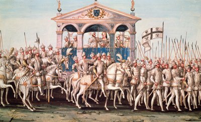 The Royal Entry Festival of Henri II (1519-59) til Rouen, 1. oktober 1550 av French School