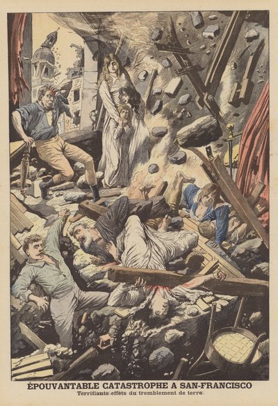 Jordskjelvet i San Francisco i 1906 (farge litho) av French School